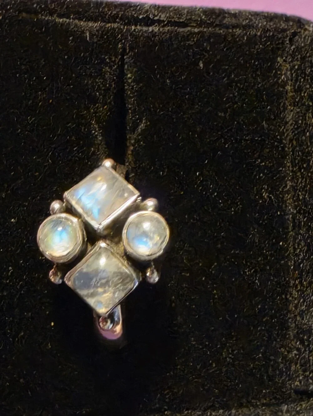 Sterling Silver Multi-Rainbow Moonstone Ring.